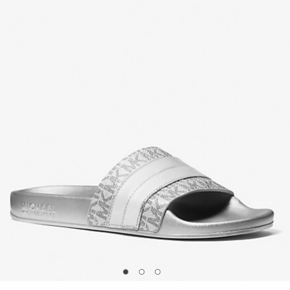 Michael Kors Metallic Silver Brandy Slides NWB - Picture 3 of 14